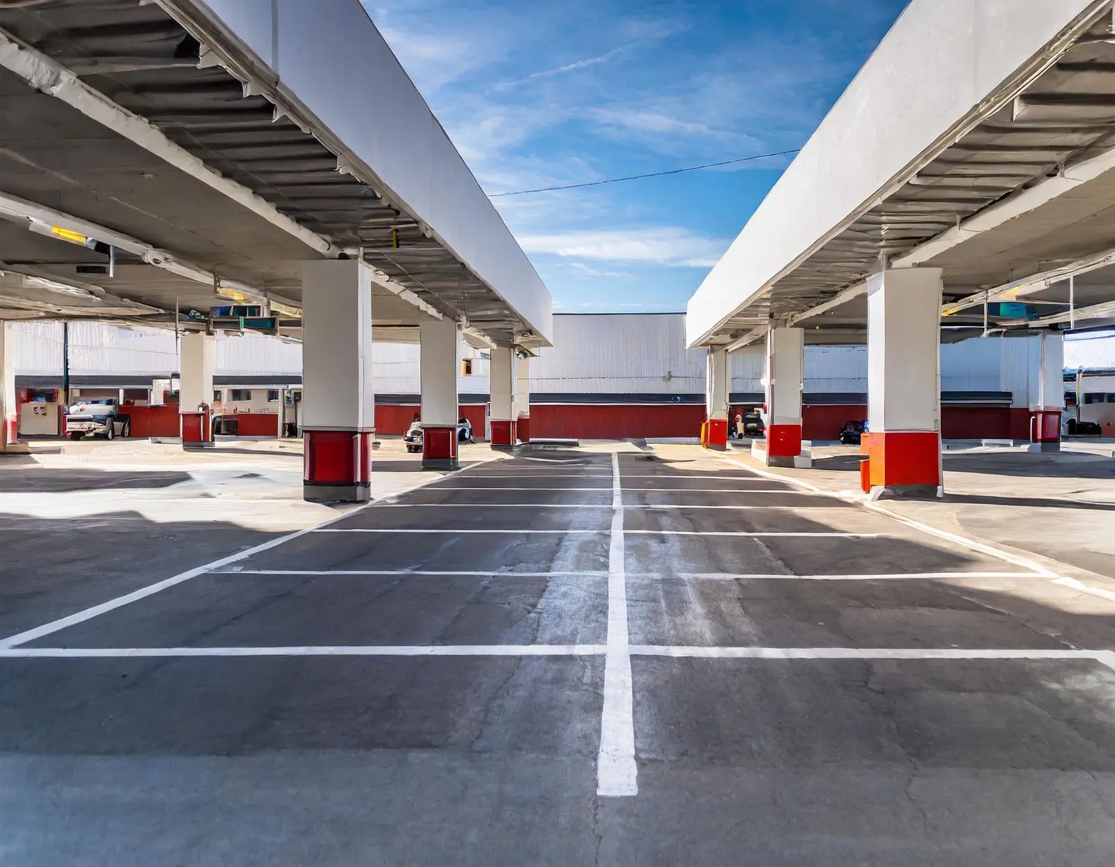 An empty parking lot with a sky background.